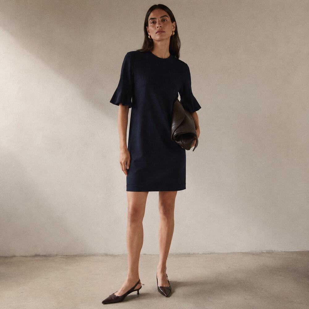 COS Dress Womens S Navy Casual Relaxed Crewneck Sheath Midi Mini